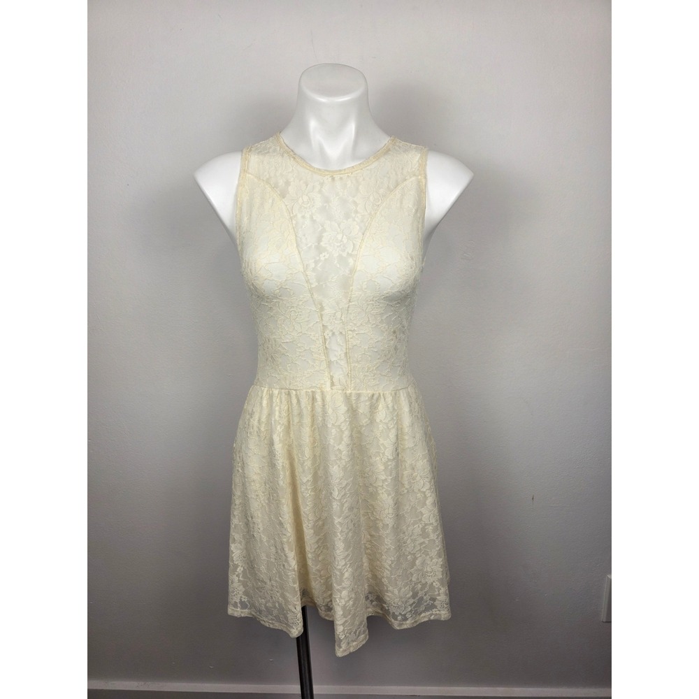 For Love & Lemons Lace Fit Flare Dress Ivory Sheer Overlay Sleeveless Size Small